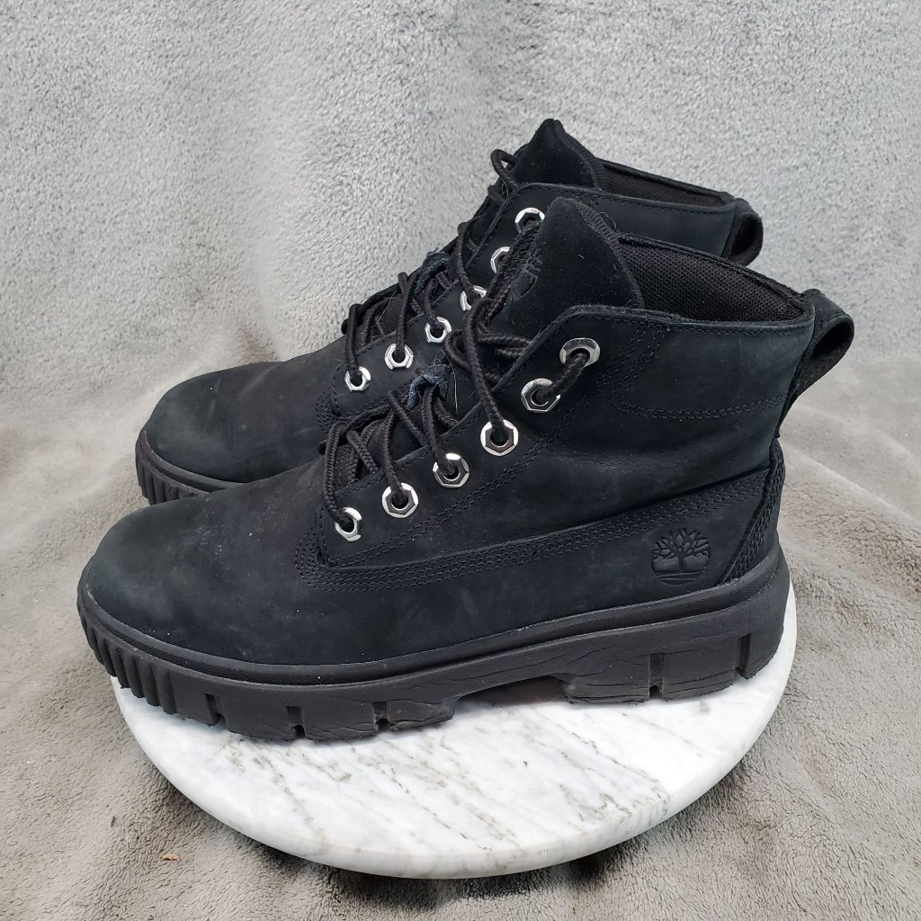 Timberland Shoes Womens Size 8 Black Leather Greyfield Mid Lace-Up Combat Boots